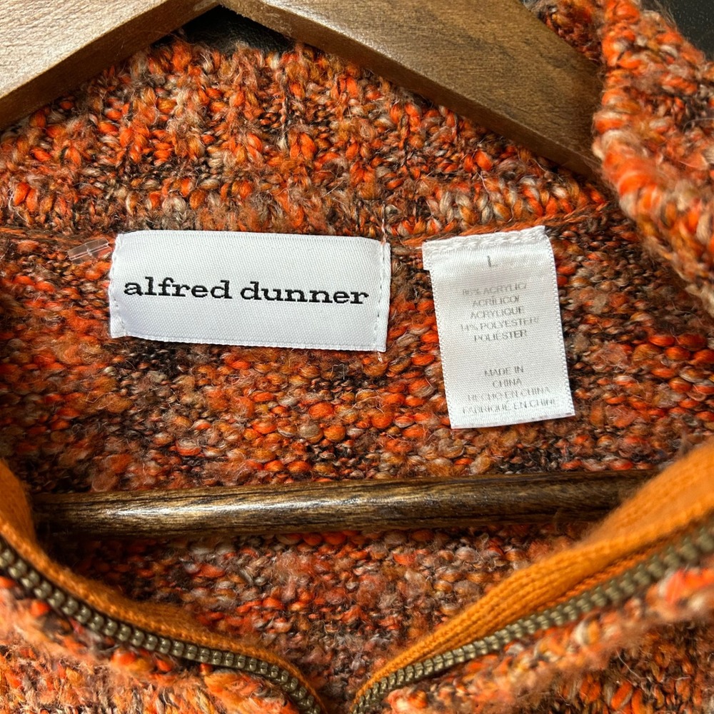 Vintage Alfred Dunner Sweater Orange Marled Quarter Zip Knit Womens Large - Picture 3 of 5
